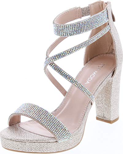 TOP Moda Ankle Strap Heeled Sandals — Champagne