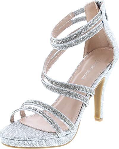 TOP Moda Ankle Strap Heeled Sandals — Silver