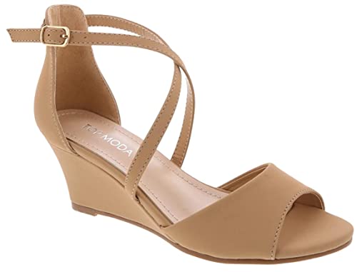 TOP Moda Blossom-3 Wedge Sandals — Tan Nubuck