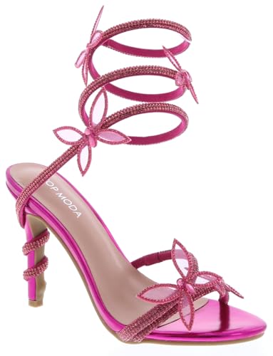 TOP Moda Butterfly Rhinestone Stiletto Heels — Fuchsia Metallic
