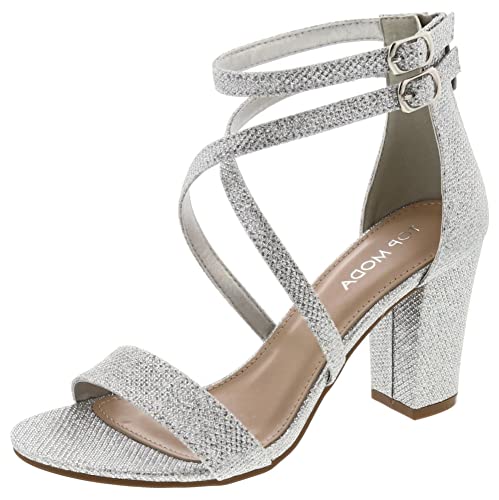 TOP Moda Criss Cross Heeled Sandals — Silver