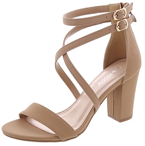 TOP Moda Criss Cross Heeled Sandals — Tan