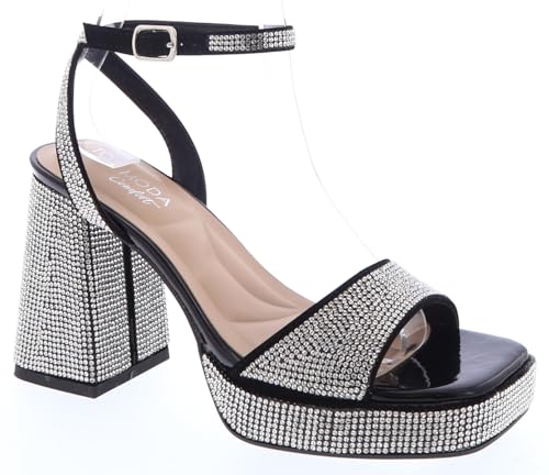 TOP Moda Crystal-26 Platform Sandals — Black Nub Rhinestone