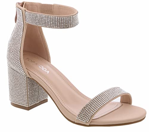 TOP Moda Delia-80 Heeled Sandals — Nude Rhinestone