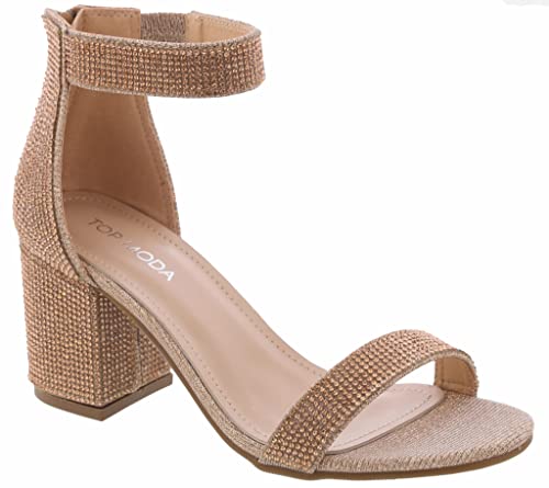 TOP Moda Delia-80 Heeled Sandals — Rose Gold Rhinestone
