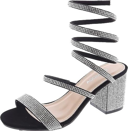 TOP Moda Diamond-5 Heeled Sandals — Black Rhinestone