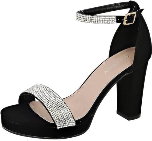 TOP Moda Emma-01 Platform Sandals — Black Nub Rhinestone