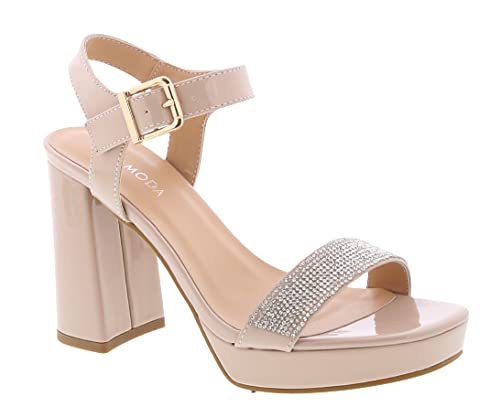 TOP Moda Finn-8 Heeled Sandals — Nude Pat Rhinestone