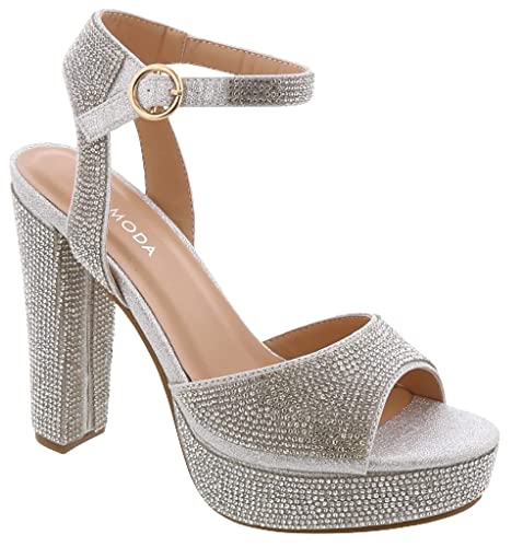 TOP Moda Gene-16 Platform Sandals — Silver Rhinestone