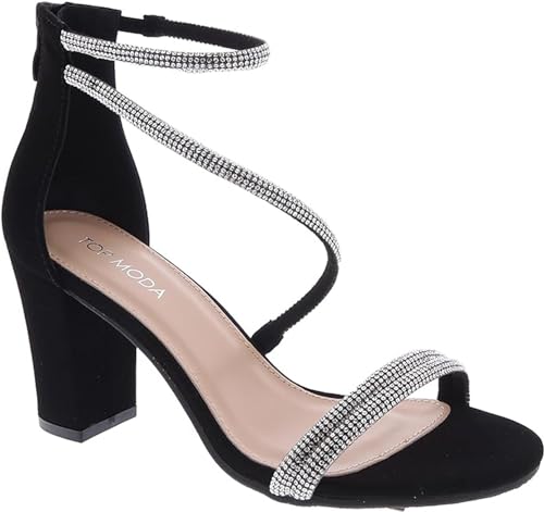 TOP Moda Hannah-27 Heeled Sandals — Black Nub Rhinestone