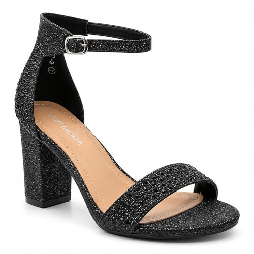 TOP Moda Hannah-3 Heeled Sandals — Black Glitter