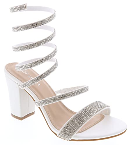 TOP Moda Hannah-5 Heeled Sandals — White Rhinestone