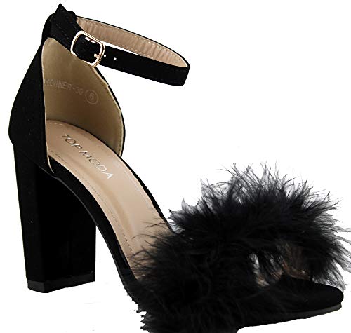 TOP Moda K-30 Heeled Sandals — Black Fur