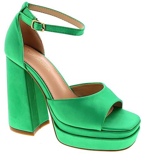 TOP Moda Lollie-43 Platform Sandals — Green Satin