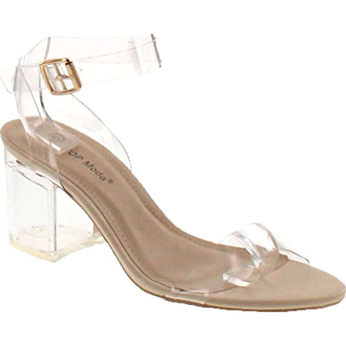 TOP Moda Lucite Clear Heeled Sandals — Beige