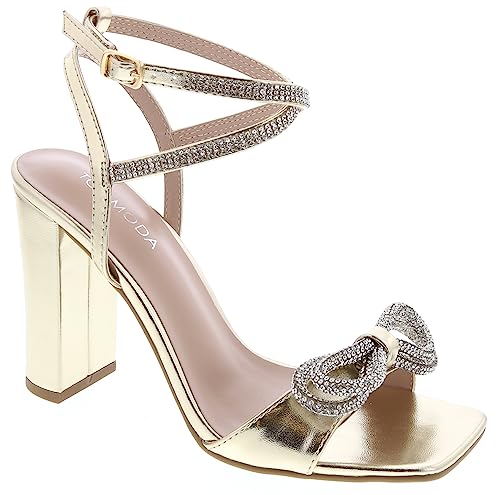 TOP Moda Nile-9 Heeled Sandals — Gold Metallic Rhinestone