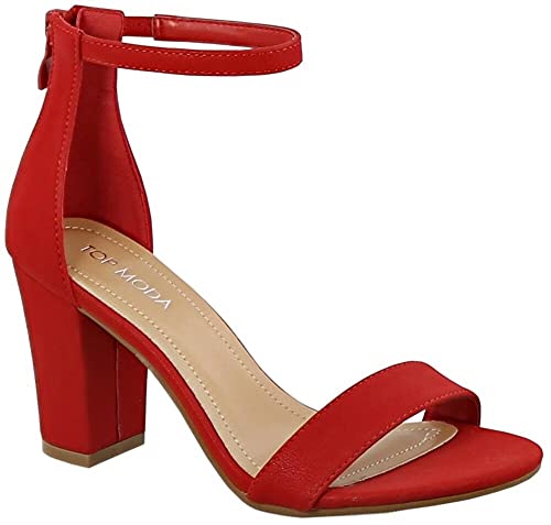 TOP Moda Over-the-Toe Heeled Sandals — Red Nubuck