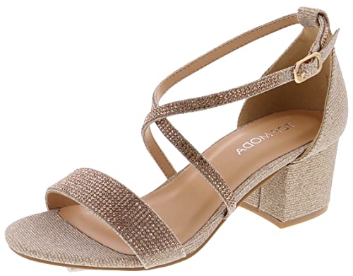 TOP Moda Over-the-Toe Heeled Sandals — Rose Gold Glitter