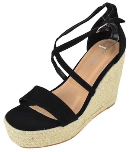 TOP Moda Plata-1 Platform Sandals — Black Nubuck