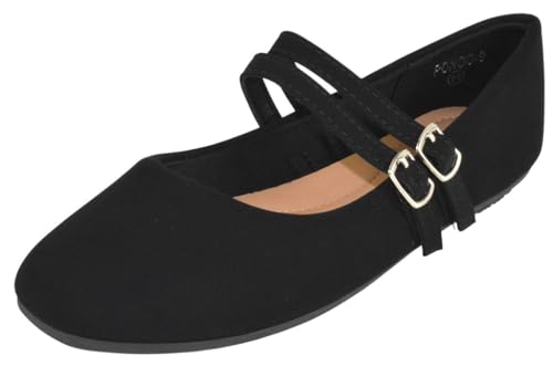 TOP Moda Pongo-9 Mary Jane Flats — Black Nubuck