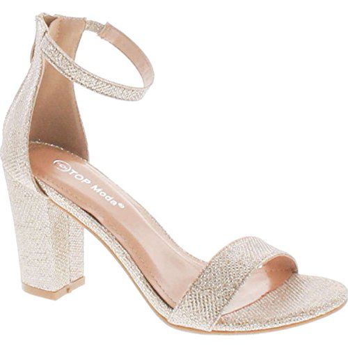 TOP Moda Rhinestone Heeled Sandals — Champagne Glitter