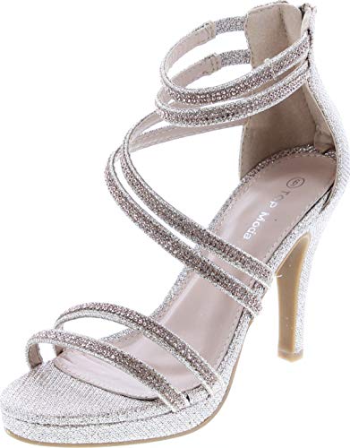 TOP Moda Rhinestone Heeled Sandals — Champagne