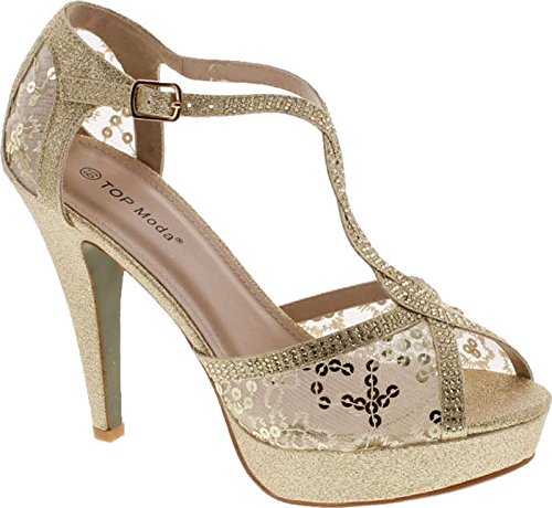 TOP Moda Rhinestone Heeled Sandals — Gold