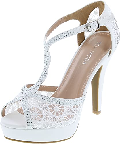 TOP Moda Rhinestone Heeled Sandals — White