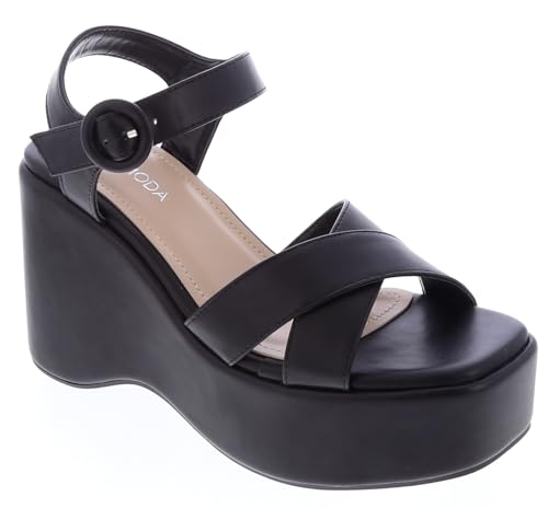 TOP Moda Rolly-16 Wedge Sandals — Black PU
