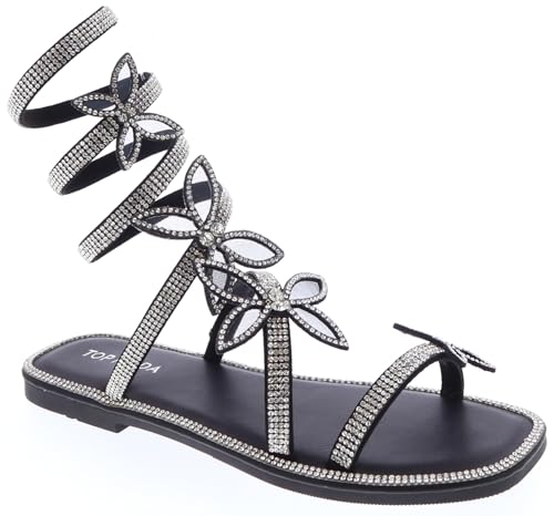 TOP Moda Woods-1 Flat Sandals — Black Butterfly